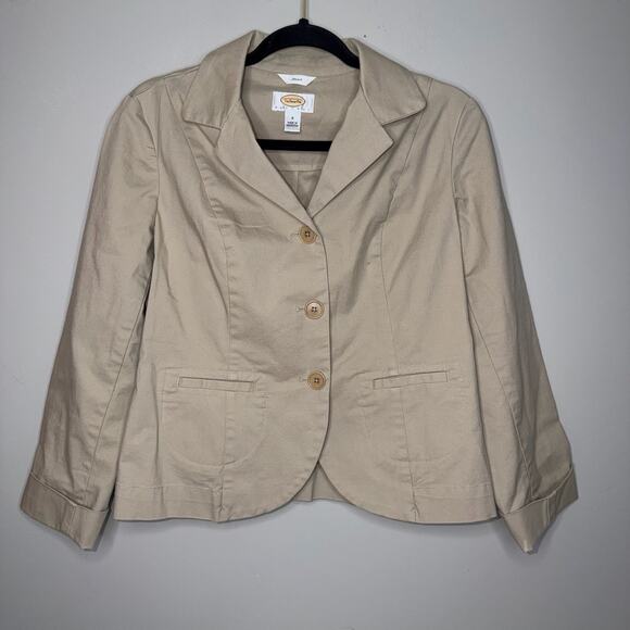 Talbots Petite Stretch Womens Size 8 Tan Long Sleeve Blazer Casual Business - Picture 2 of 9